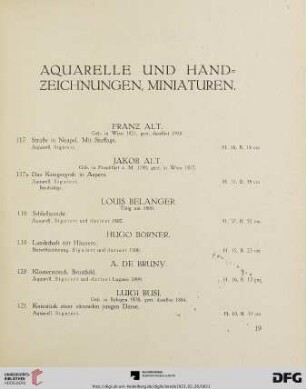 Aquarelle und Handzeichnungen, Miniaturen (Nr. 117 - 237)