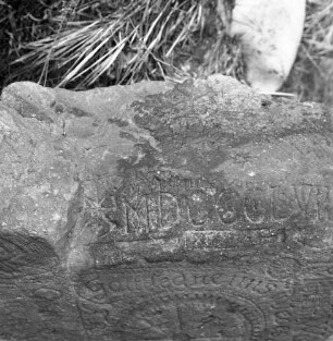 Gedenkstein mit Inschrift und Mühlenemblem. Bezeichnet 1858. Draufsicht. Altenberg-Schellerhau, Schellermühlenweg