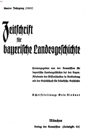 Zeitschrift für bayerische Landesgeschichte : ZBLG. 4, 4. 1931