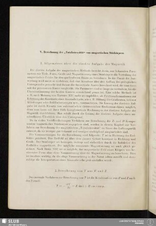 V. Berechnung der "Totalintensität" von magnetischen Störkörpern