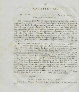 Chapitre XII. Acte déclaratoire concernant le précédent Pacte Fondamental.