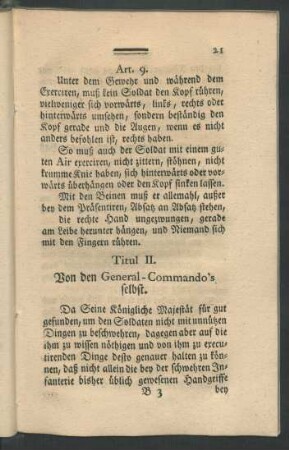 Titul II. Von den General-Commando's selbst