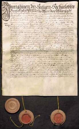 Testament des Henrich Biel, besiegelt und unterschrieben durch die Ratsmannen Hans Grätz, Christian Pape und den Testator.
