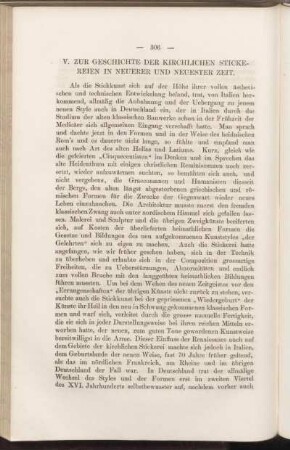 V. Zur Geschichte der kirchlichen Stickereien in neuerer und neuester Zeit.
