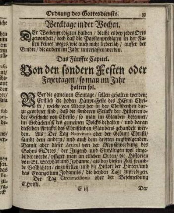 Das Fünffte Capitel. Von den sondern Festen oder Feyertagen/ so man im Jahr halten sol