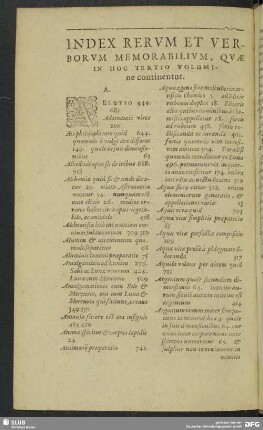 Index Rerum Et verborum Memorabilium, Quae In Hoc Tertio Volumine continentur