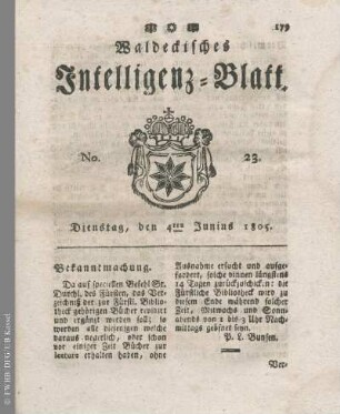No. 23, Dienstag, den 4ten Junius 1805