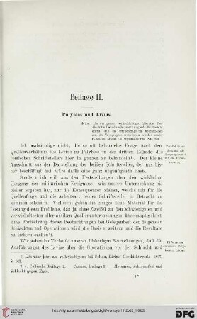 Beilage II: Polybios und Livius