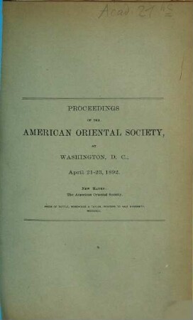 Proceedings of the American Oriental Society. 1892, Apr.