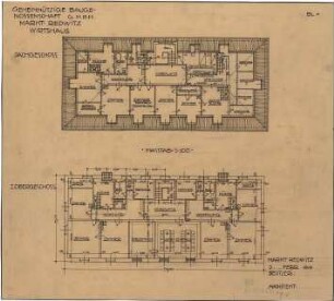 Fischer, Theodor; Marktredwitz; Baugenossenschaft Vereinigte Chamottfabrik, Wirtshaus - Grundriss 1. OG, Grundriss DG