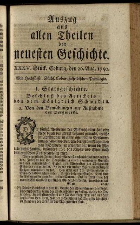 XXXV. Stück. Coburg, den 26. Aug. 1750.