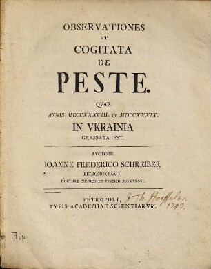 Observationes et cogitata de peste, qvae annis MDCCXXXVIII & MDCCXXXIX in Vkrainia grassata est