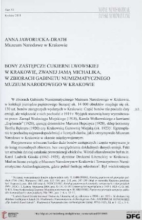 6: Bony zastępcze Cukierni Lwowskiej w Krakowie, zwanej Jamą Michalika w zbiorach Gabinetu Numizmatycznego Muzeum Narodowego w Krakowie