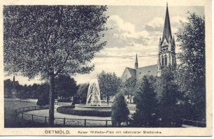 Kaiser-Wilhelm-Platz mit Venusbrunnen, Christuskirche und Kriegerdenkmal 1870/71. Detmold. Kaiser-Wilhelm-Platz. Ansichtskarte
