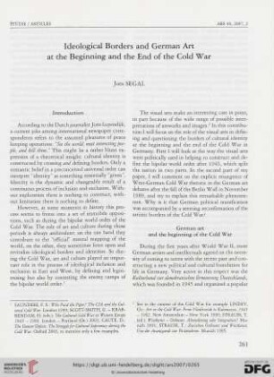 Ideological borders and German art at the beginning and the end of the Cold War