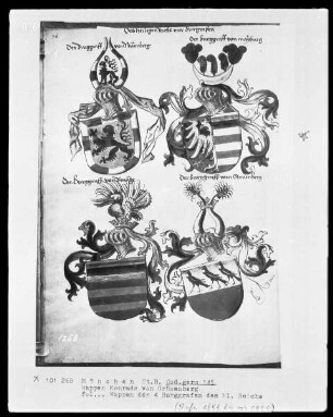 Das Wappenbuch Konrads von Grünenberg, Ritters und Bürgers zu Konstanz — Wappen der vier Burggrafen des heiligen Reichs