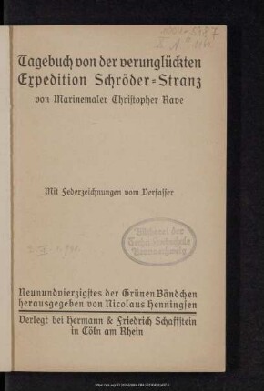 Tagebuch von der verunglückten Expedition Schröder-Stranz