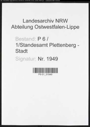 Sterberegister Standesamt Plettenberg-Stadt