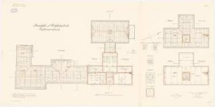 Unteroffiziers-Vorschule, Sigmaringen Mannschafts- und Wirtschaftsgebäude: Sparrenlage, Grundriss 3. OG und DG, Sparrenlage vom Mittelbau, 1:100
