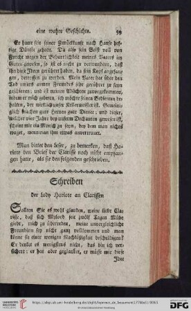 Schreiben der Lady Hariote an Clarissen