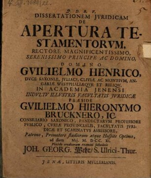 Diss. iur. de apertura testamentorum