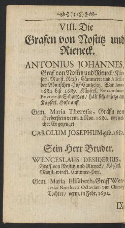 VIII. Die Grafen von Nostitz und Rieneck.