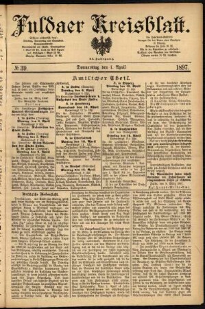 Erste Ausgabe vom Donnerstag, den 01. April 1897.