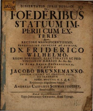 Dissertatio Juris Publici De Foederibus Statuum Imperii Cum Exteris