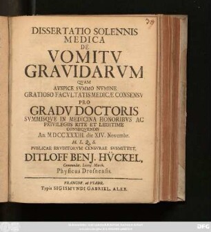 Dissertatio Solennis Medica De Vomitv Gravidarvm