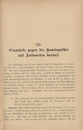 III. Einwürfe gegen die Homöopathie mit Antworten darauf