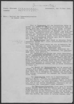 Hohenacker: Visitationsbericht 1944