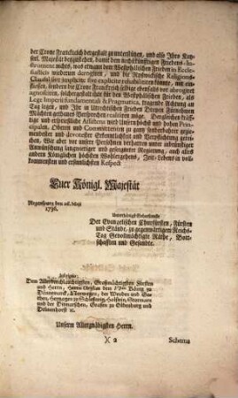 An Königl. Majest. von Dännemarck Corporis Evangelici Schreiben, die bekandte Ryßwickische Religions-Clausul betreffende : Dictatum Regenspurg den 15. Junii 1736. per Chur-Sachsen