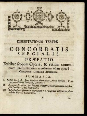 Dissertationis Tertiæ De Concordatis Specialis