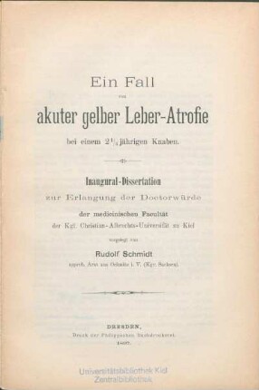 Ein Fall von akuter gelber Leber-Atrofie bei einem 2 1/4 jährigen Knaben