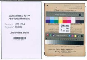 Entnazifizierung Maria Lindemann , geb. 25.03.1892 (Drogistin)