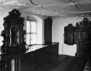 Mödingen. Dominikanerinnenkloster Maria Mödingen. Klosterkirche Mariä Himmelfahrt. Sakristei mit Stuckdekoration von 1754