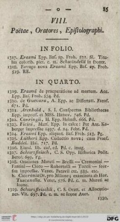 VIII. Poëtae, Oratores, Epistolographi