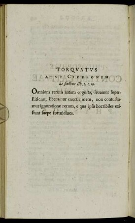 [Epigraph] Torquatus Apud Ciceronem de finibus lib. 1. c. 19.