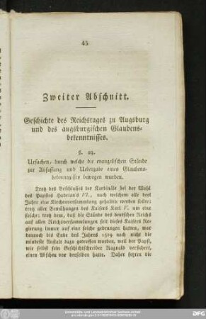 Zweiter Abschnitt. Geschichte des Reichstages zu Augsburg und des augsburgischen Glaubensbekenntnisses.
