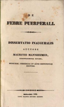 De febre puerperali : Diss. inaug.