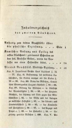 Inhaltverzeichnis des zweiten Bändchens