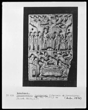 Buchdeckel mit Kreuzabnahme und Beweinung Christi