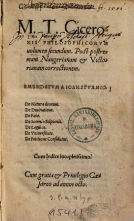 M. T. Ciceronis philosophicorum volumen ..., 2