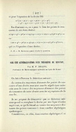 Sur une généralisation d'un théorème de Newton.