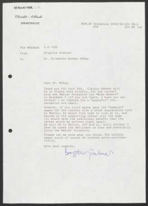 Brief an Elizabeth Norman McKay, 04.09.1995