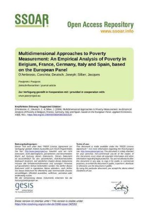 Multidimensional Approaches to Poverty Measurement: An Empirical Analysis of Poverty in Belgium, France, Germany, Italy and Spain, based on the European Panel