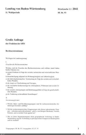 Anfrage der SPD: Rechtsextremismus