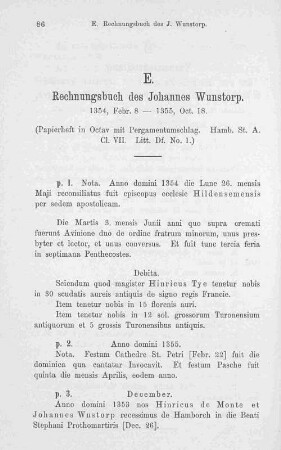 E. Rechnungsbuch des Johannes Wunstorp. 1354, Febr. 8 - 1355, Oct. 18.