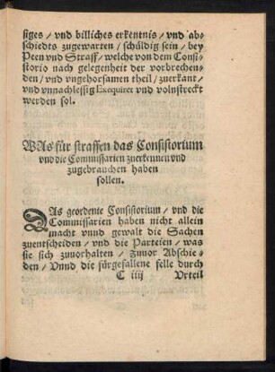 Was für straffen das Consistorium und die Commisarien zuerkennen und zugebrauchen haben sollen.