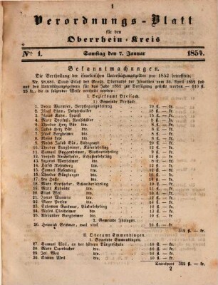 Großherzoglich badisches Verordnungsblatt für den Oberrhein-Kreis. 1854